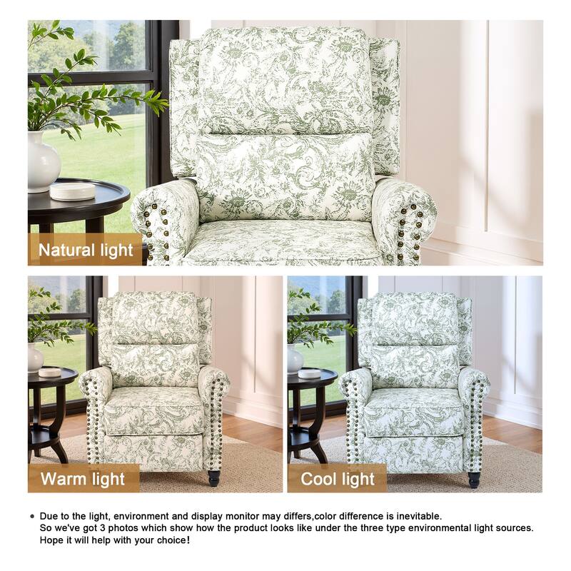 2 Set Nail-head Padded Seat Pushback Recliner Chair