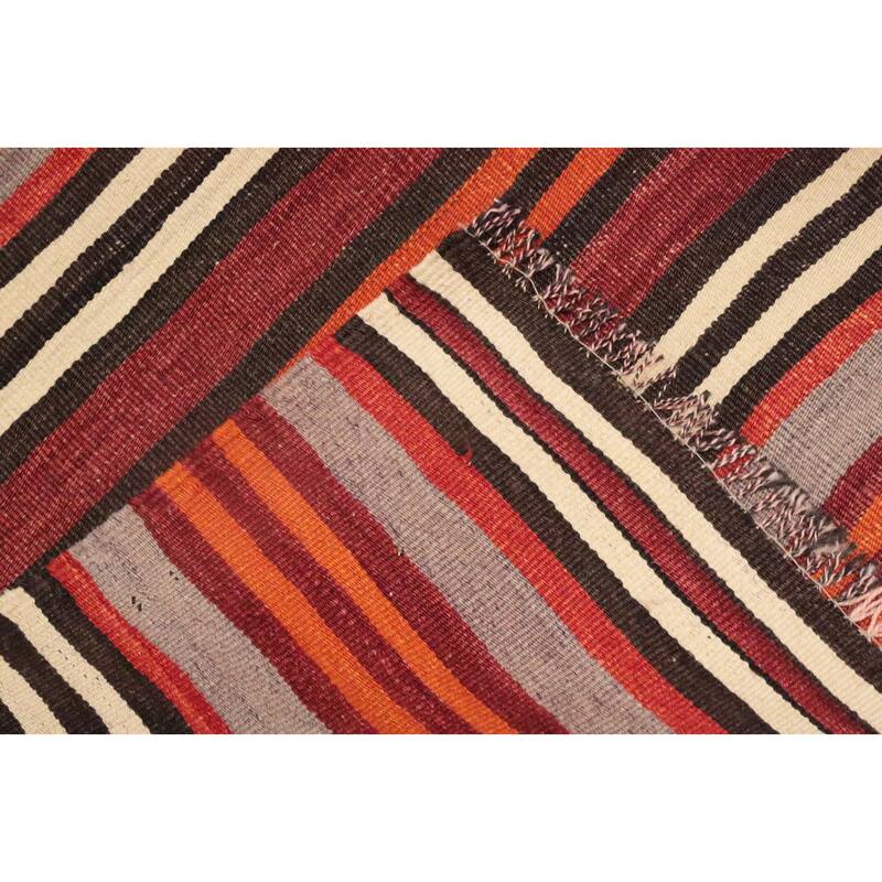 Hand Woven Oriental 100% Wool Carpet Southwestern Geometric Oranges & Rust Kilim Area Rug - 11' 0'' X 5' 2''