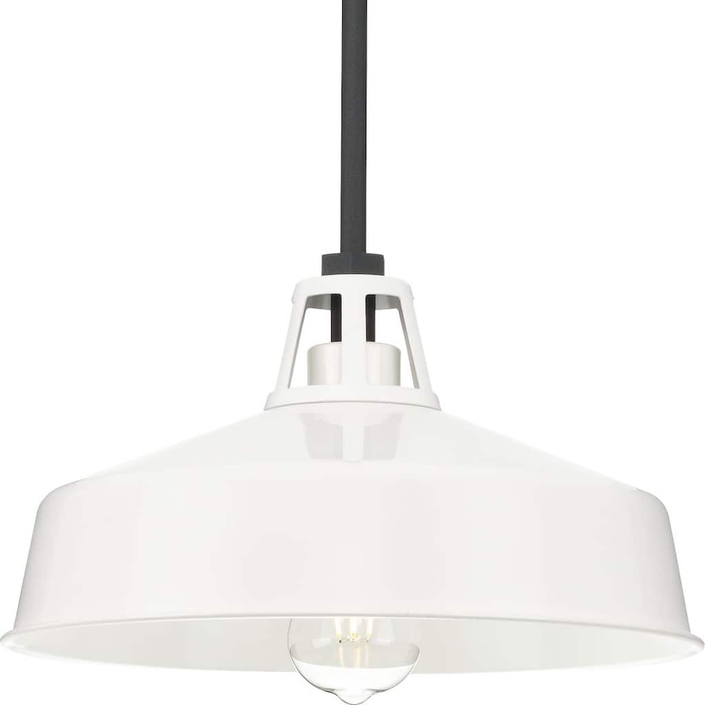 Cedar Springs Collection One-Light Textured Black White Metal Shade Farmhouse Outdoor Hanging Light