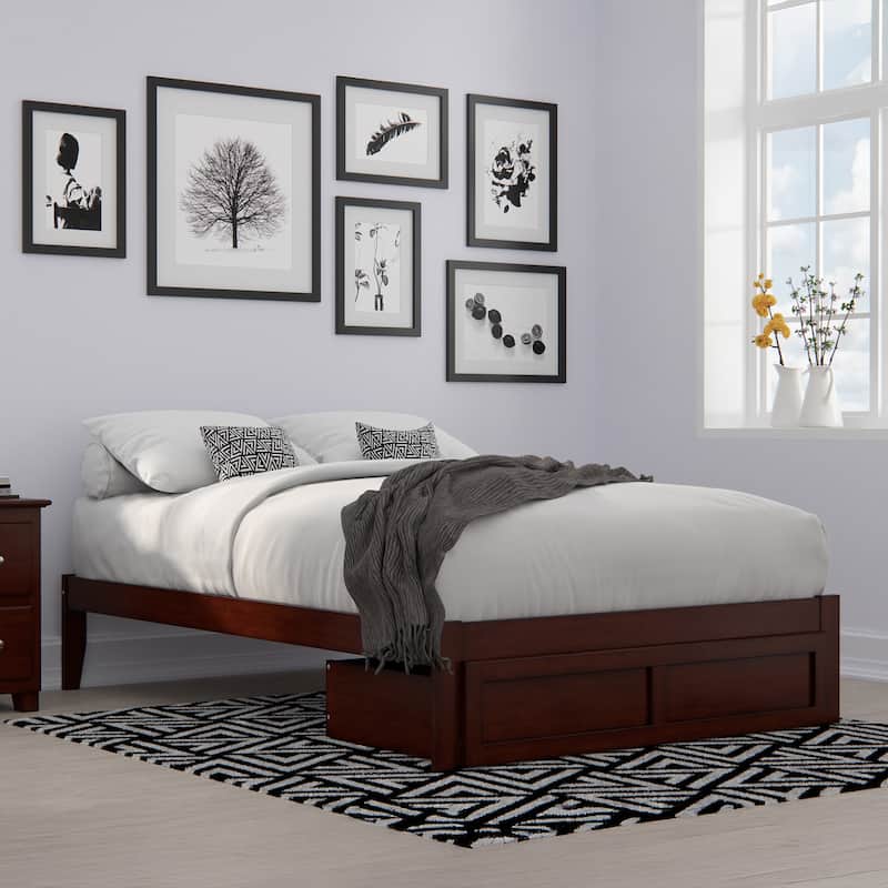AFI Colorado Platform Bed with Foot Drawer and Charging Station - Walnut - Full