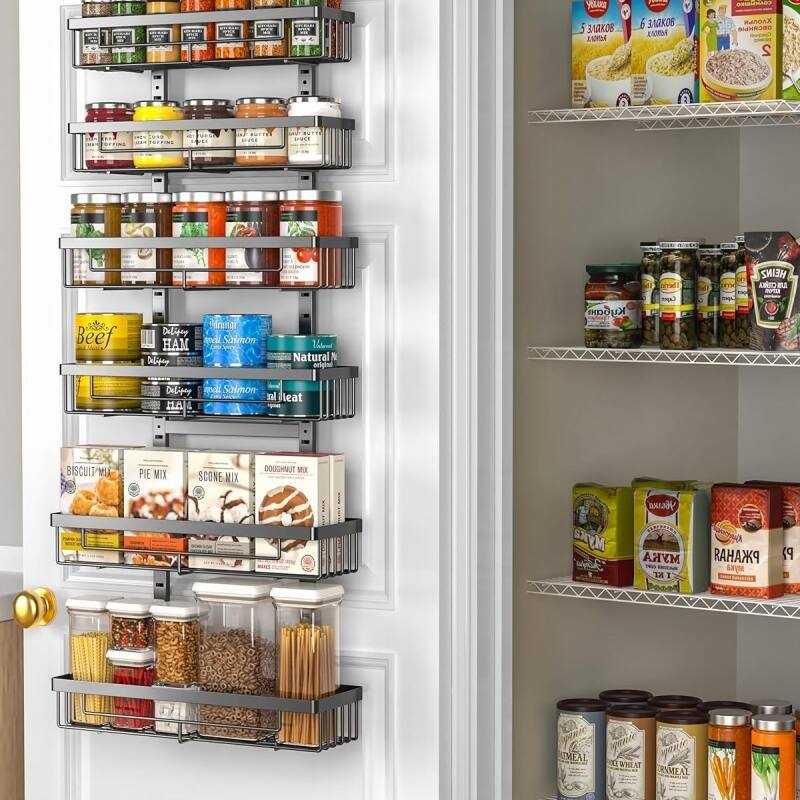 6 Tier Over the Door Food Storage Cabinet Organizer Black Hanging Kitchen Basket - 5.1"D x 15.3"W x 59"H