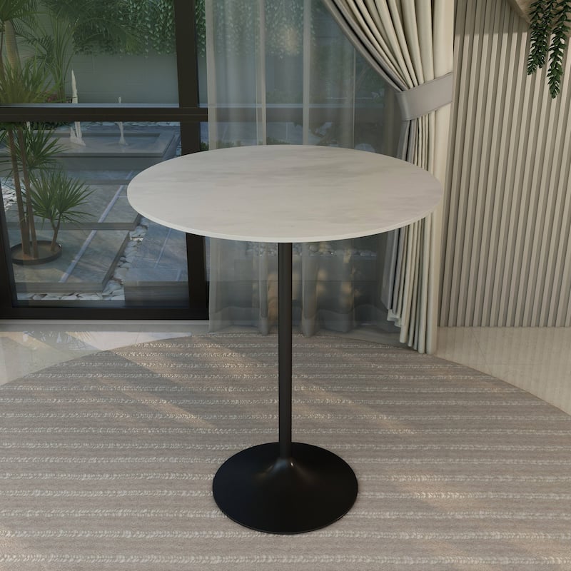 LeisureMod Verve 36" Bar Height Dining Table with Sintered Stone Round Top in Black Padestal Base