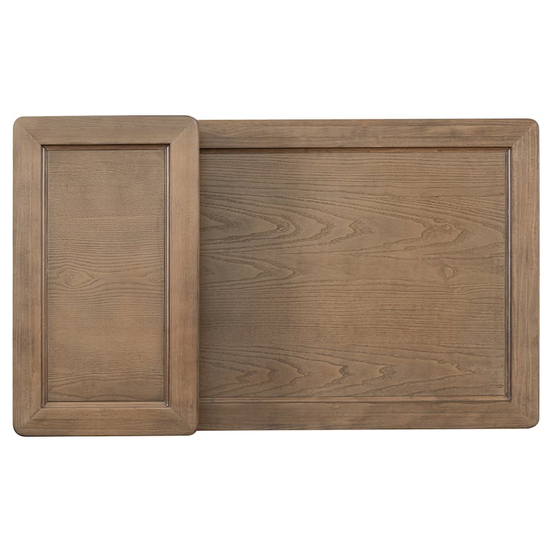Roomfitters Modern Coffee Table with Open Shelf, Dual Tabletops and Rattan Accent Storage