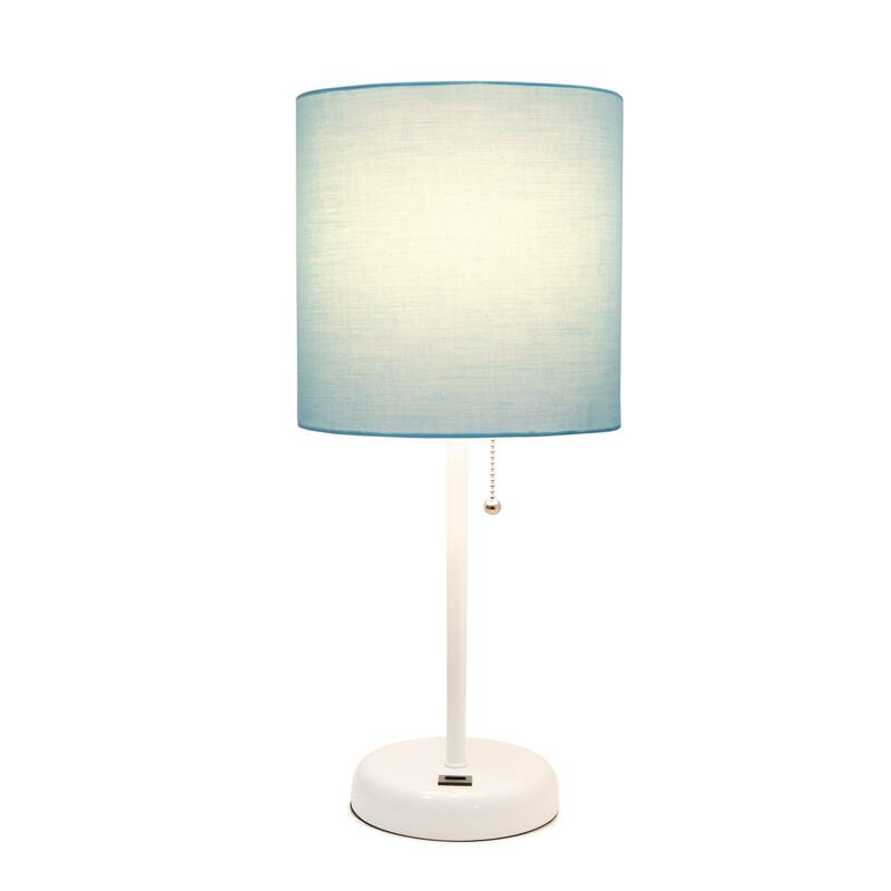 19.5 in. White Finish Table Lamp with Blue Shade, Durable Stick Lamp for End/Side Tables