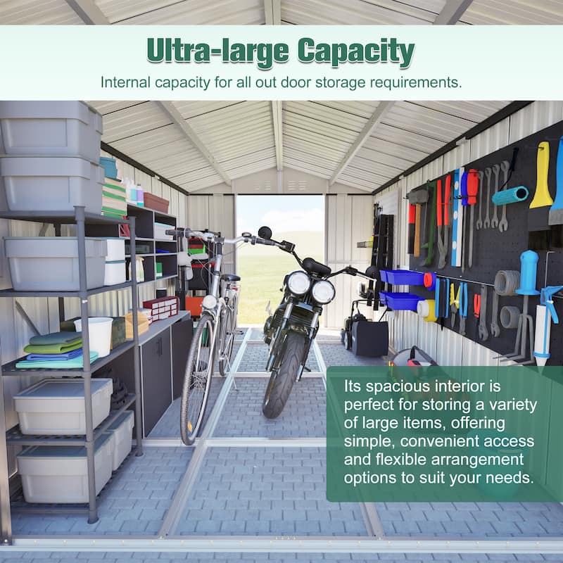 GDFStudio - Large Heavy Duty Metal Tool Storage with Lockable Doors for Easy Access, Storage for Backyard Garden Patio Lawn