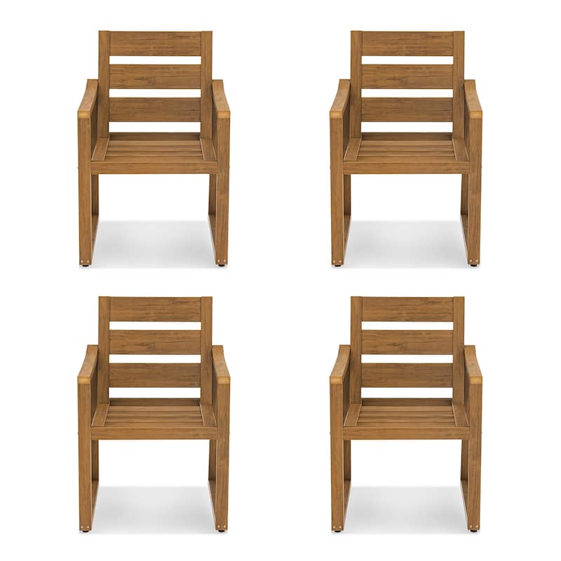 All-Weather Set of 4 Outdoor Armchair with Curved Back Plastic Wood Patio Dining Chair