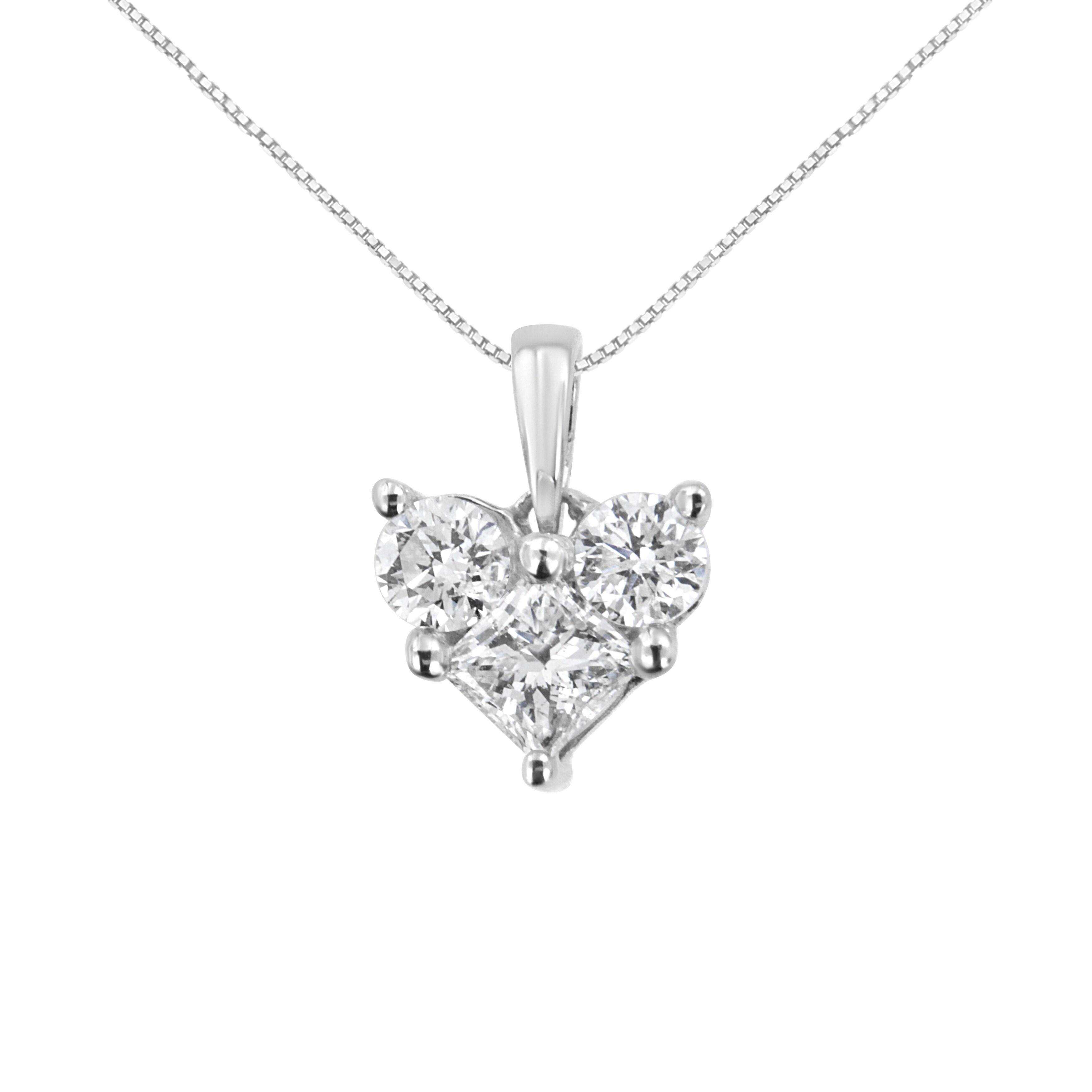 10k White Gold 1 2 Cttw Round And Princess Cut Diamond Heart Shape 18 Pendant Necklace H I Color Si2 I1 Clarity White H I Overstock