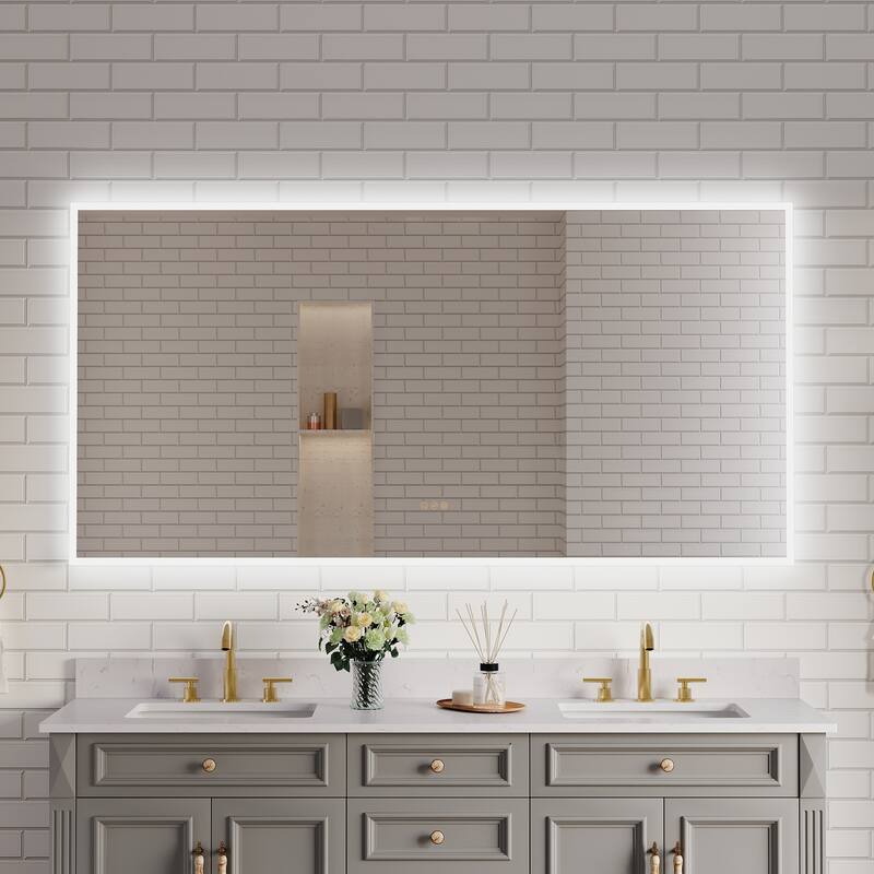 Modern Wall Mounted LED Bathroom Frontlit/Backlit Mirror With PMMA Diffuser - 72 in. W x 36 in. H