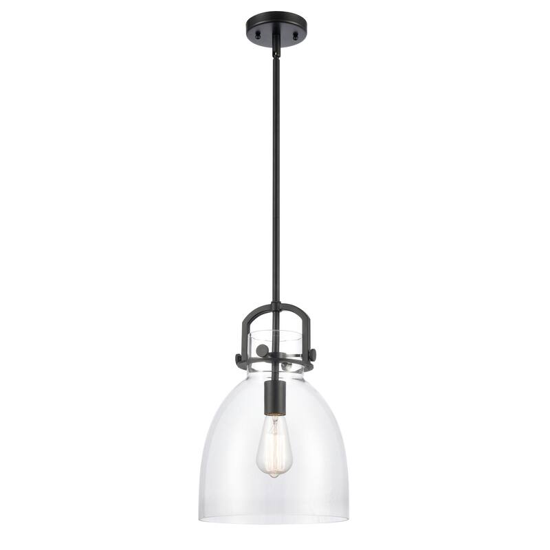 Innovations Lighting Newton Bell - 1 Light 10" Stem Hung Pendant - Clear/Matte Black