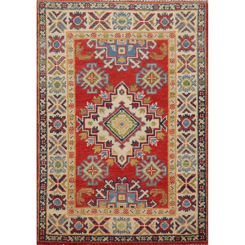 Red Kazak Oriental Foyer Rug Hand-Knotted Wool Carpet - 2'0"x 3'0"