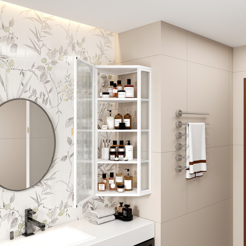 Wall Mounted Corner Bathroom Vanity Cabinet Triangular Abstract