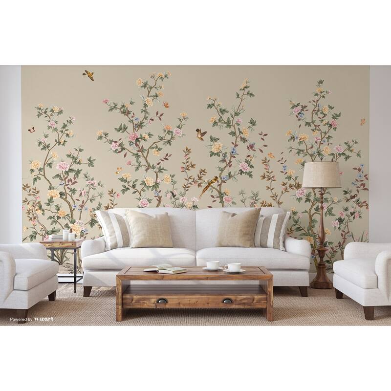 Whispering Blooms Hand-Painted Floral Landscape Wallpaper Mural