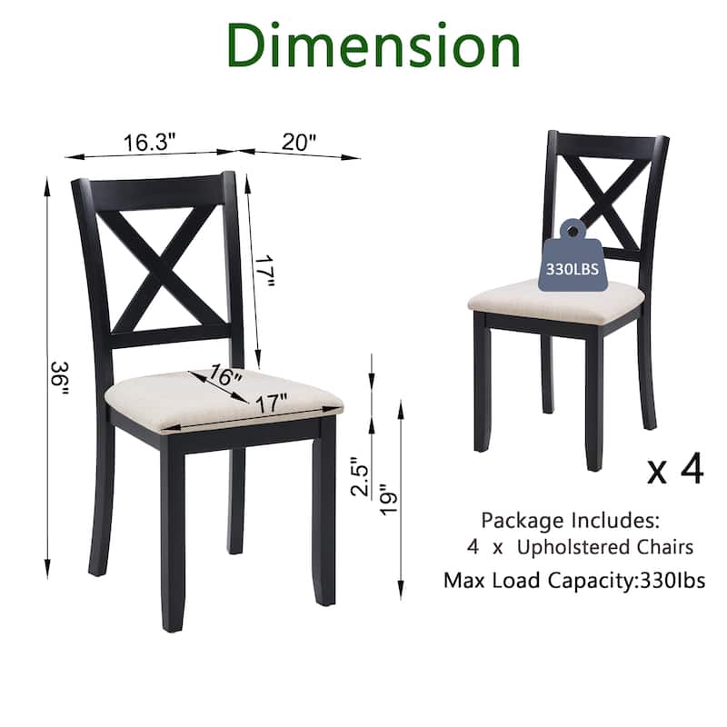 GDFStudio - Savoy Farmhouse Linen Upholstered Ergonomical Wooden Dining Chairs Set, Padded Seat & Non-slip Feet Pads, Set of 4