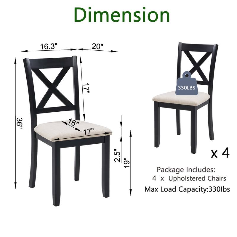 Wooden Dining Chairs Set of 4, Kitchen Chair with Padded Seat, Upholstered Side Chair for Dining Room, Living Room, Kitchen