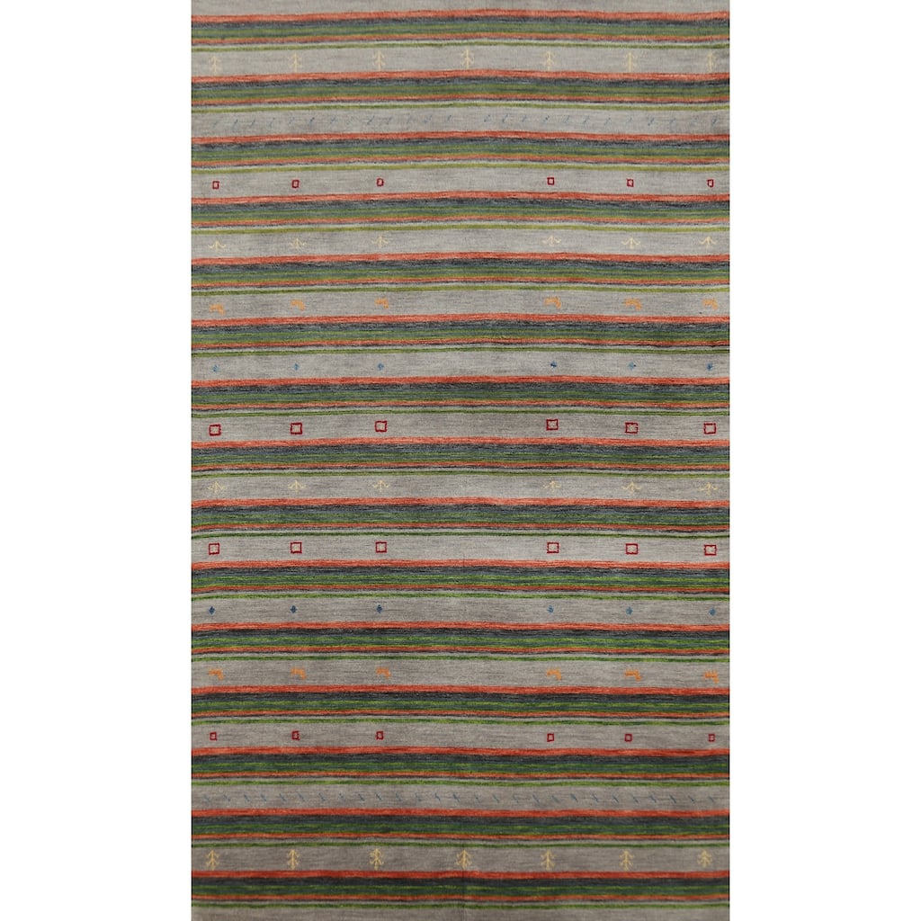 Striped Gabbeh Indian Area Rug Handmade Wool Carpet - 5'4" x 9'8"
