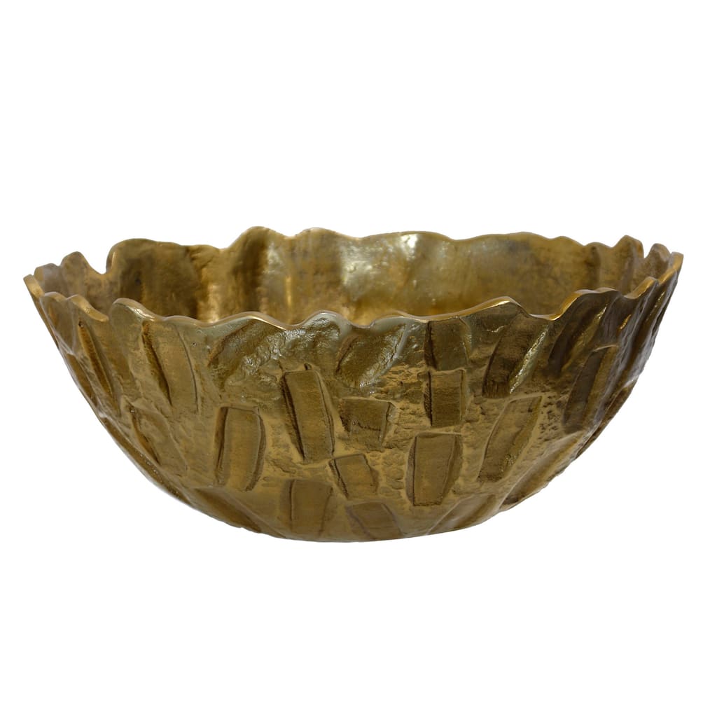 StyleCraft Round Fractured Earth Decorative Bowl - Antique Brass