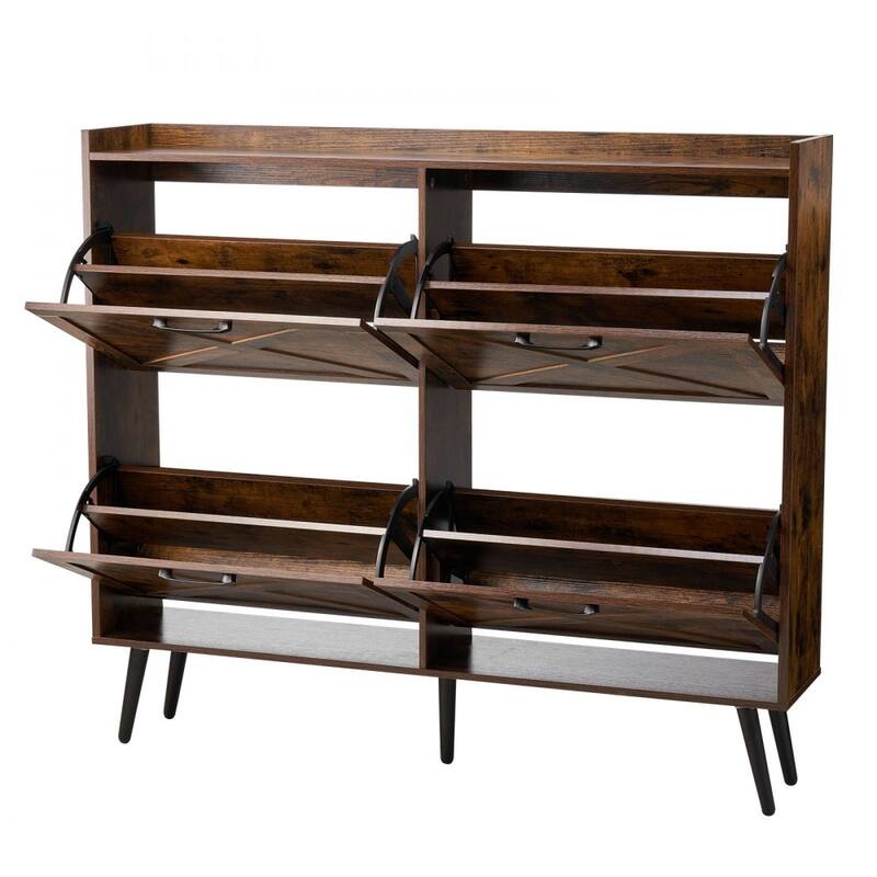 4-Drawer Brown Shoe Organizer Cabinet with Adjustable Flip Storage for Entryway Hallway or Foyer - 47.24 x 9.45 x 41.34 in