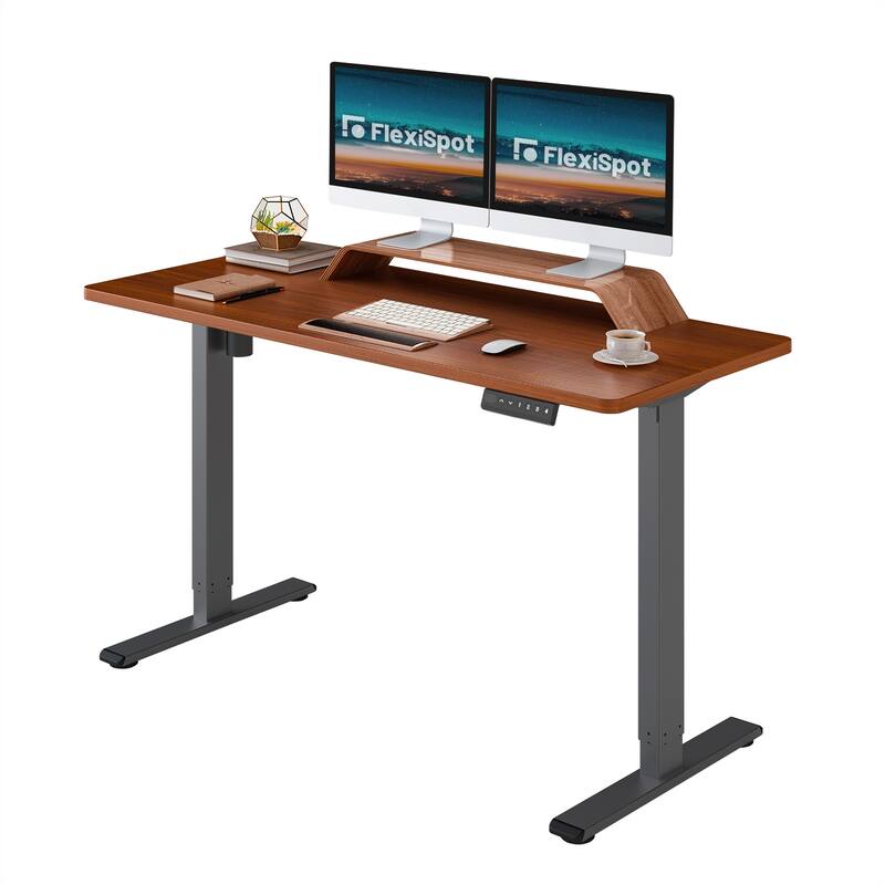 FLEXISPOT 55 x 28 Home Office Standing Desk Electric Height Adjustable Desk with LED Memory Control - Grey and Mahogany