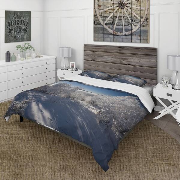 slide 1 of 5, Designart 'Sunshine Through Snowy Winterlandscape I' Cabin & Lodge Duvet Cover Set