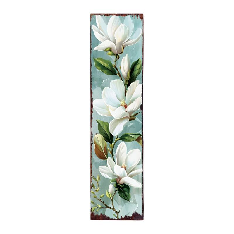 HomeRoots 36" Blue Green And White Magnolia Solid Wood Porch Sign