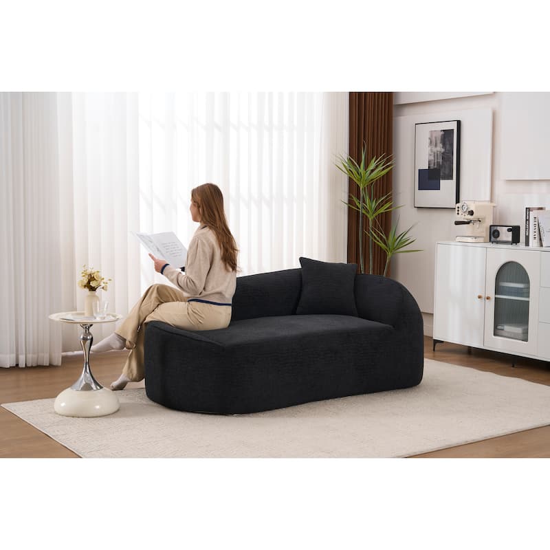 LY-048 Compression Curved Chaise Longue Chair Indoor, Modern Chenille Loveseat Couch