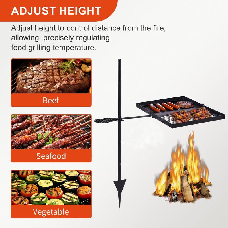 Folding Swivel Campfire Grill Portable Cooking Grate Over Fire Pit