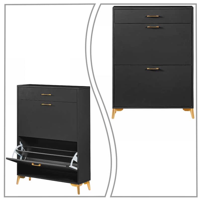 Modern Stylish Wooden Shoe Storage Cabinet with Gold Metal Handles and Legs