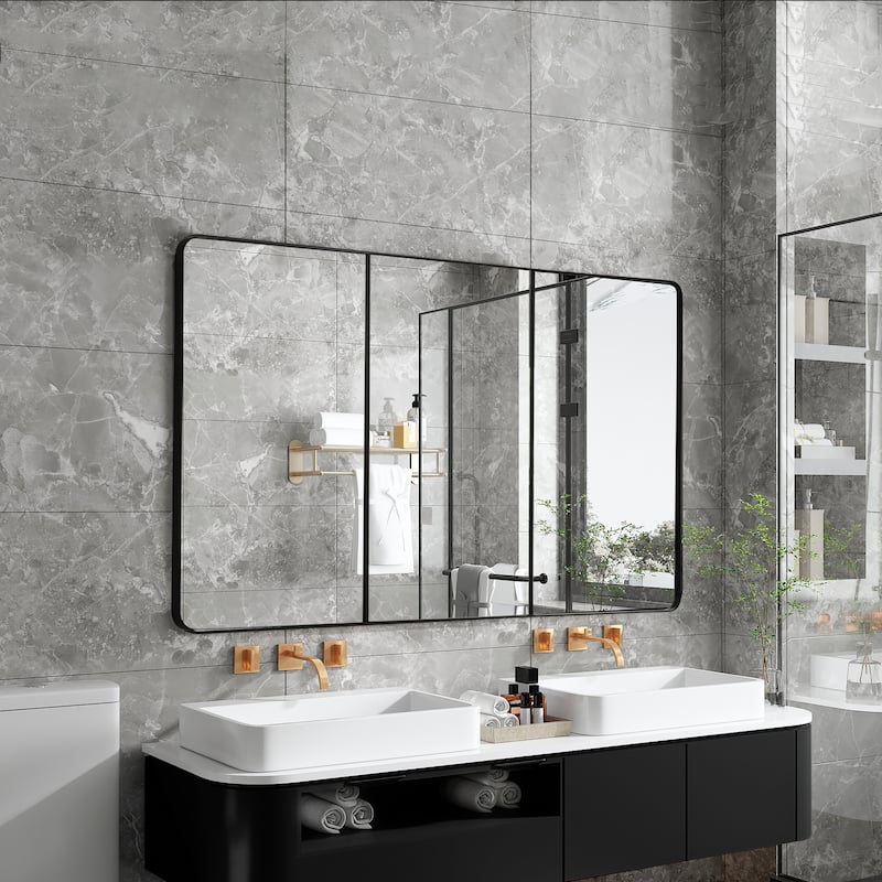 3-Door Bathroom Medicine Cabinet, Recessed Medicine Cabinet or Surface Mount, Mirrored Door Cabinet w/ Adjustable Glass Shelves