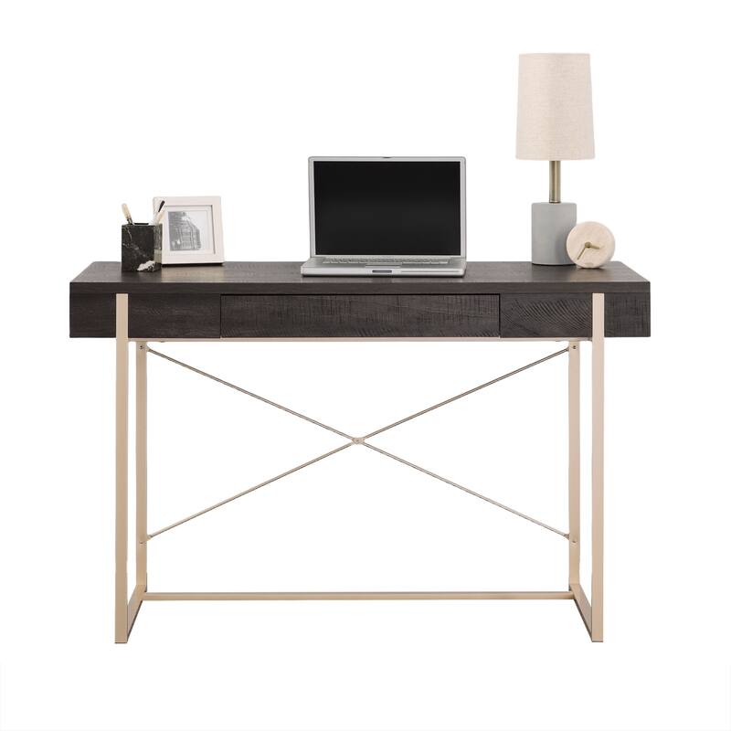 Wood Writing Desk with Elegant Design, Dark Brown