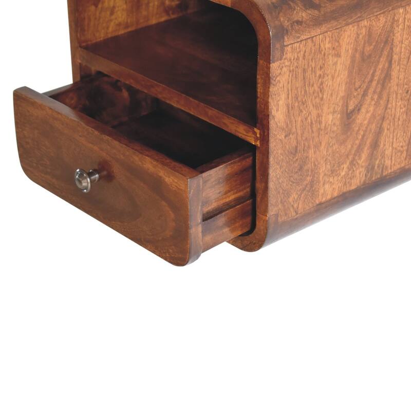 Extra Mini Wall-Mounted Curved Chestnut Nightstand