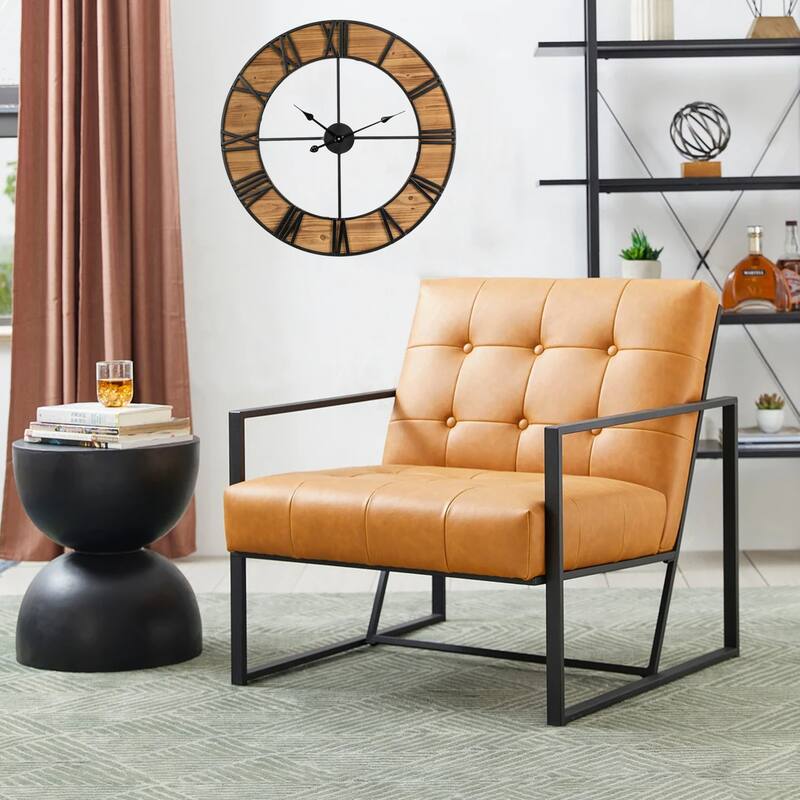 Glitzhome 29.50"W Mid-Century PU Leather Tufted Accent Chair - 29.5"W x 30.5"H x 29.25"D