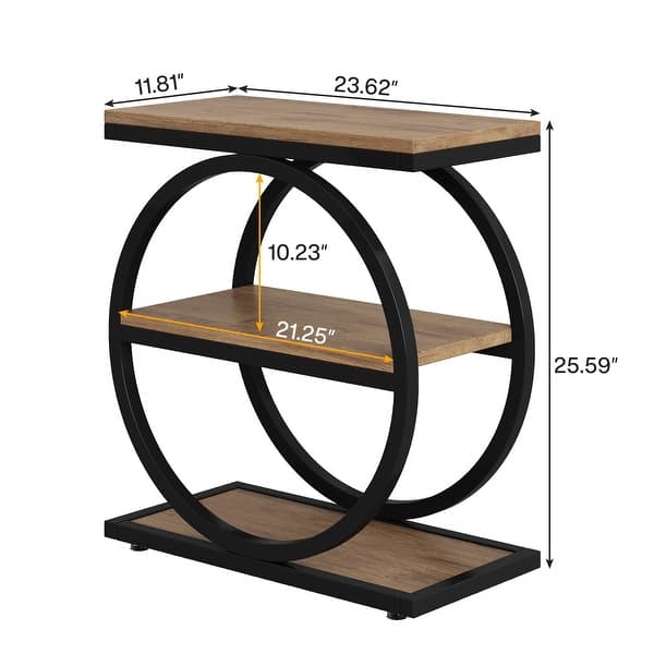 dimension image slide 1 of 4, 3 Tiers End Table, Wood Side Table for Living Room, Slim Nightstand
