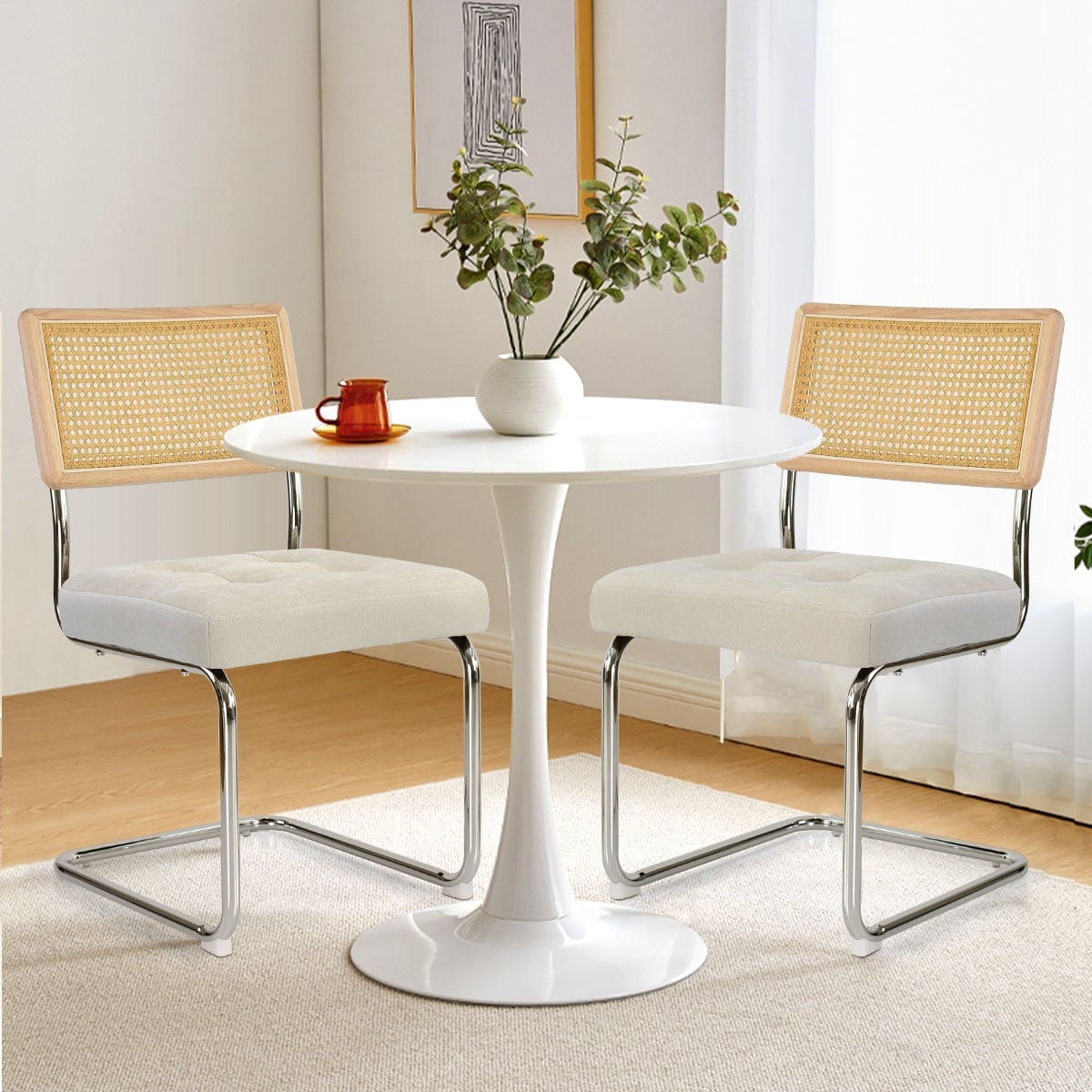 Cane table and 2 chairs deals