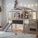 preview thumbnail 12 of 18, Twin Size Loft House Bed with Ladder, Slide and Light Strip, White