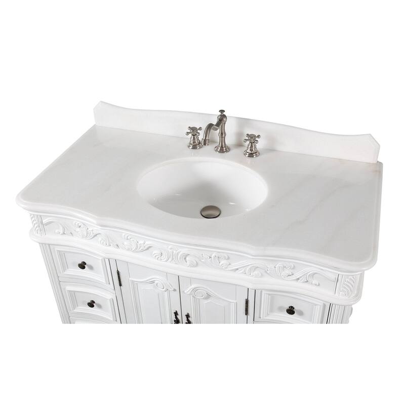 48" Benton Collection Beckham Antique White Bathroom Vanity & Mirror