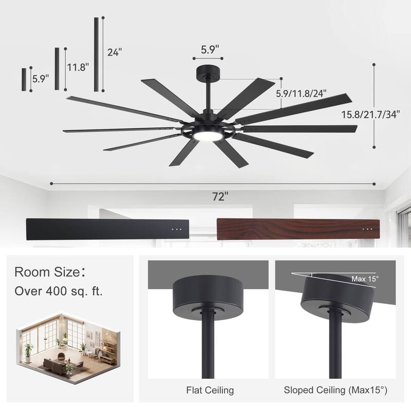 52/42/72/80-IN LED Ceiling Fan with Light Kit and Remote(5/10/12-Blade)