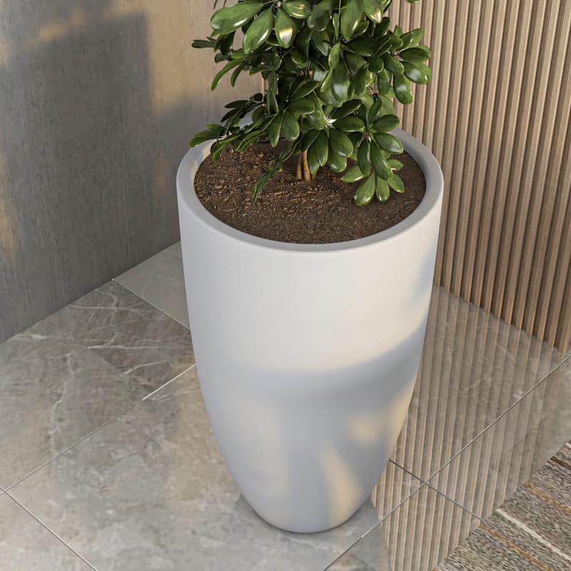 Crete Tapered Round Planter, Durable Fiberstone & Clay Indoor/Outdoor Pot with Drainage