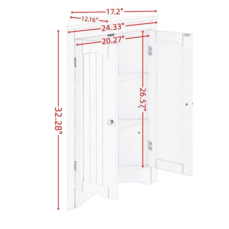 Sideboard Cabinet, Corner cabinet, Bathroom Floor Corner Cabinet with Doors and Shelves, Kitchen, Free Standing Storage Cabinet
