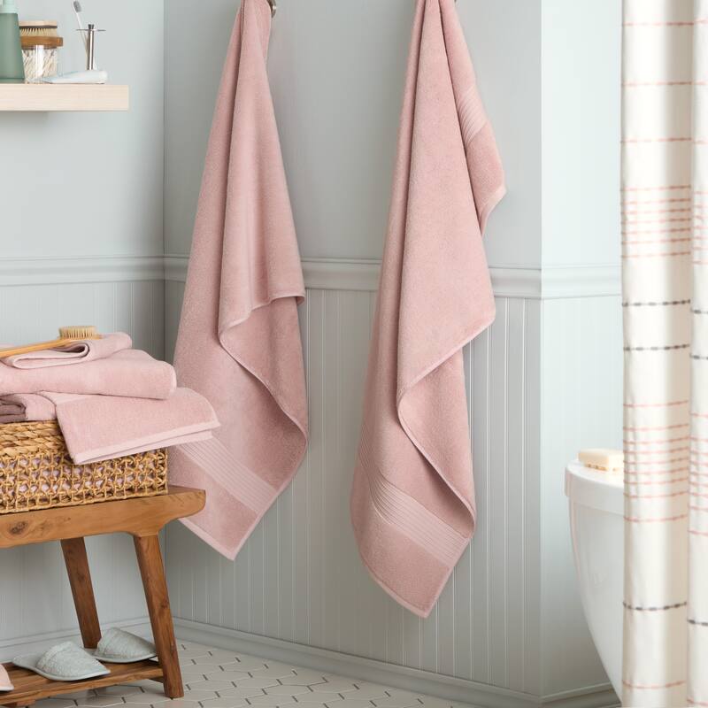 TOWN & COUNTRY EVERYDAY 4-Piece Solid Dobby Border Bath Towel Set - 30"x58"