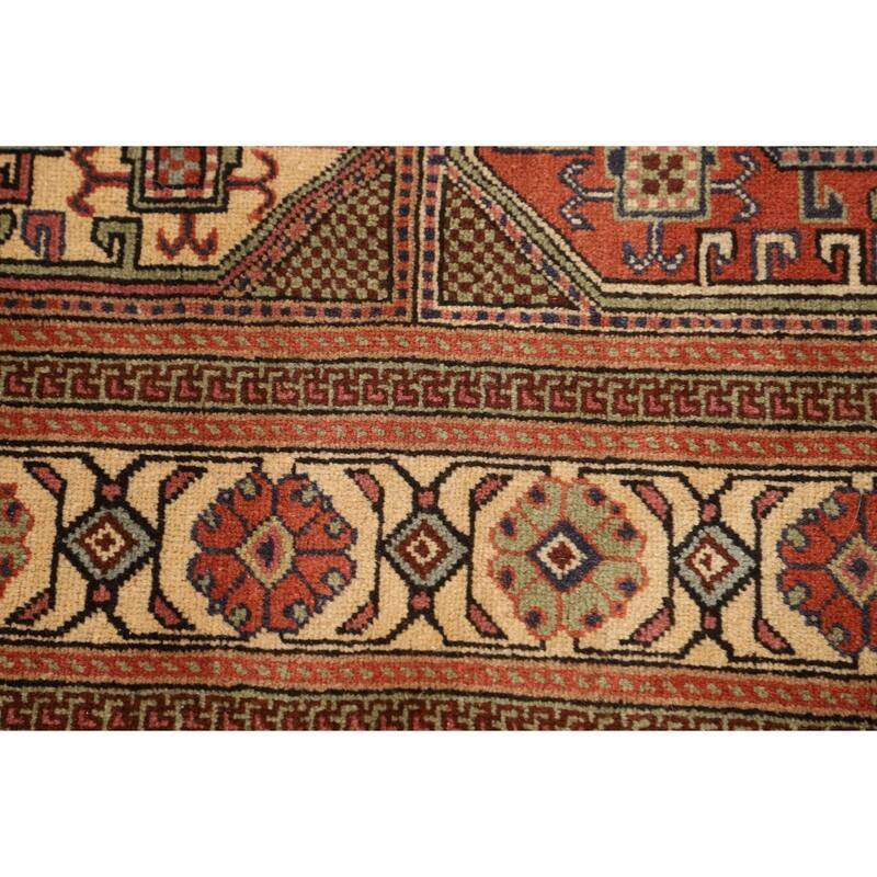 Geometric Anatolian Vintage Runner Rug Hand-Knotted Wool Carpet - 3'1" X 9'10"