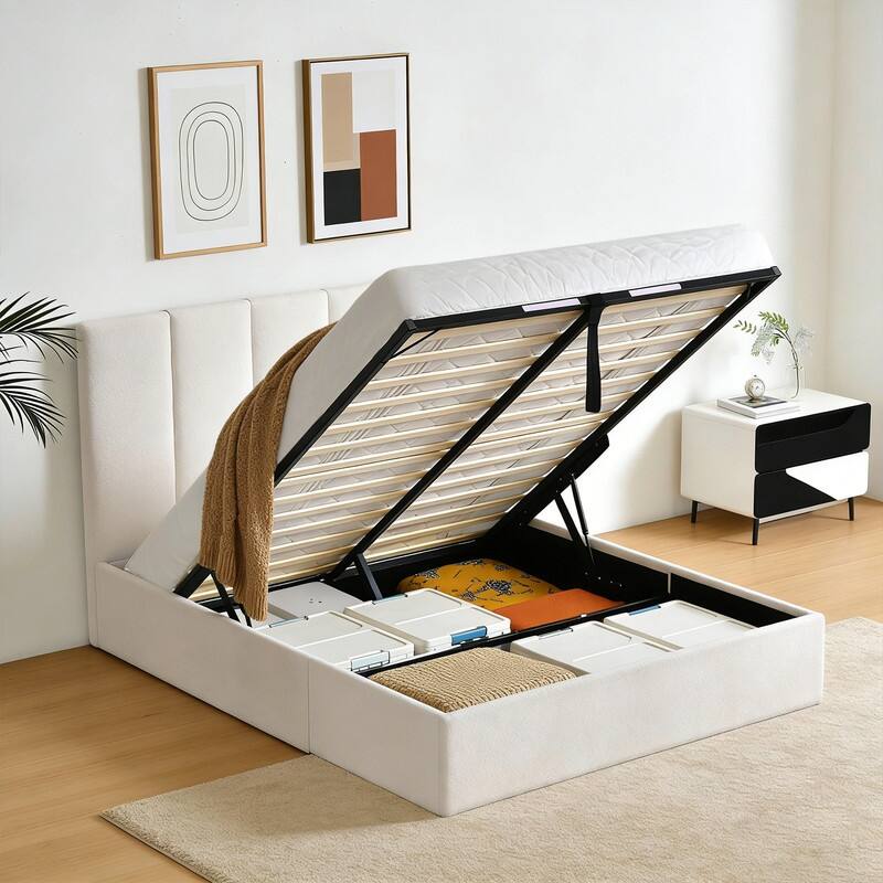 Full Size Lift-Up Storage Bed, White