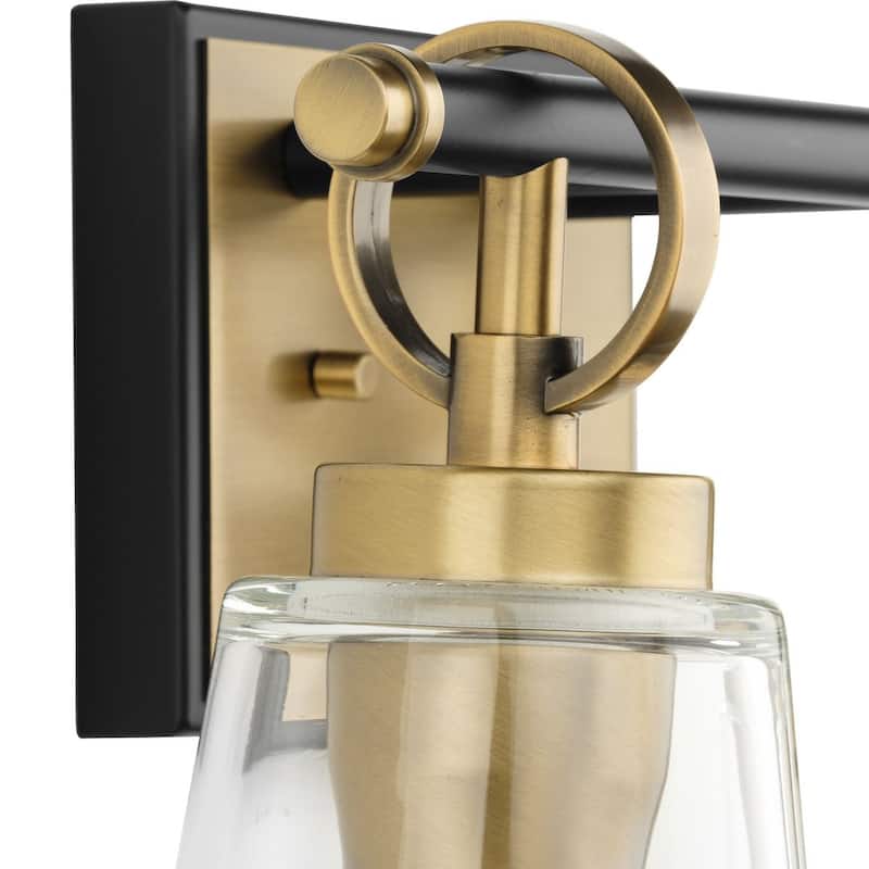 Cassell Collection Two-Light Vintage Brass Matte Black Luxe Industrial Bath & Vanity Light - 14.5 in x 6.62 in x 9.12 in