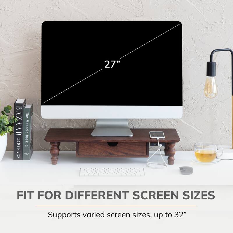 Jani Wood Monitor Stand Riser Desk - Ergonomic Design Stand, Desktop Organizer Table for Home, Office Workspace, Gaming Desk