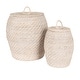 preview thumbnail 2 of 9, Hand-Woven Rattan Wicker Storage Baskets with Lids, Set of 2