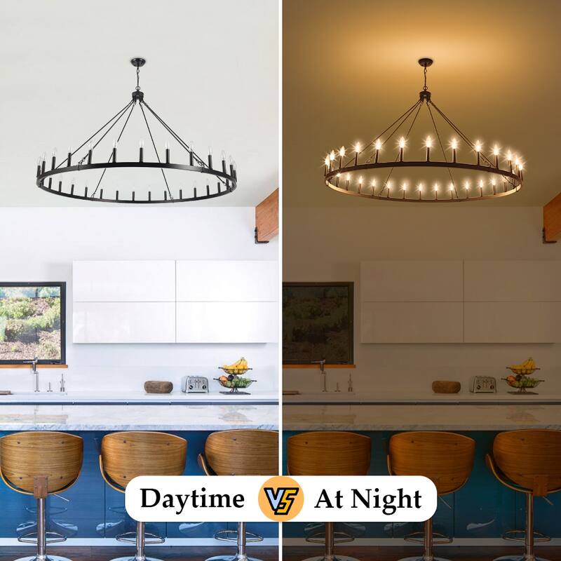 Vyolette 60 in. 30-Light Extra Large Farmhouse Round Wagon Wheel Chandelier, Classic Dining Room Living Room Chandelier