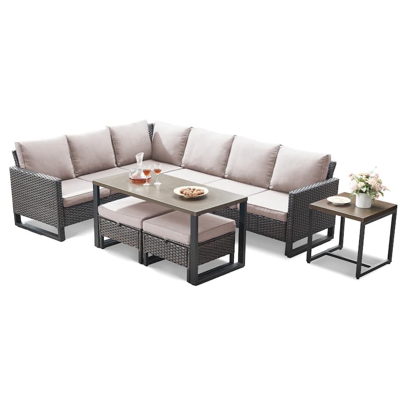 PE Rattan Sectional Sofa, High Back Outdoor Furniture Set