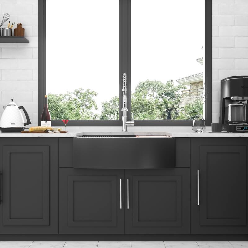 Farmhouse Sink Workstation - 33 Inch Kitchen Sink 16 gauge Apron Front Kitchen Sink - Gunmetal Black