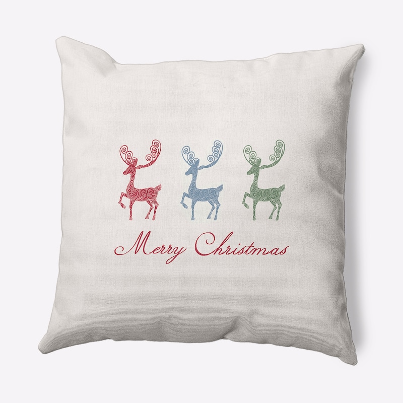 Merry Christmas Reindeer Decorative Throw Pillow - 18" x 18" - Multi-Green