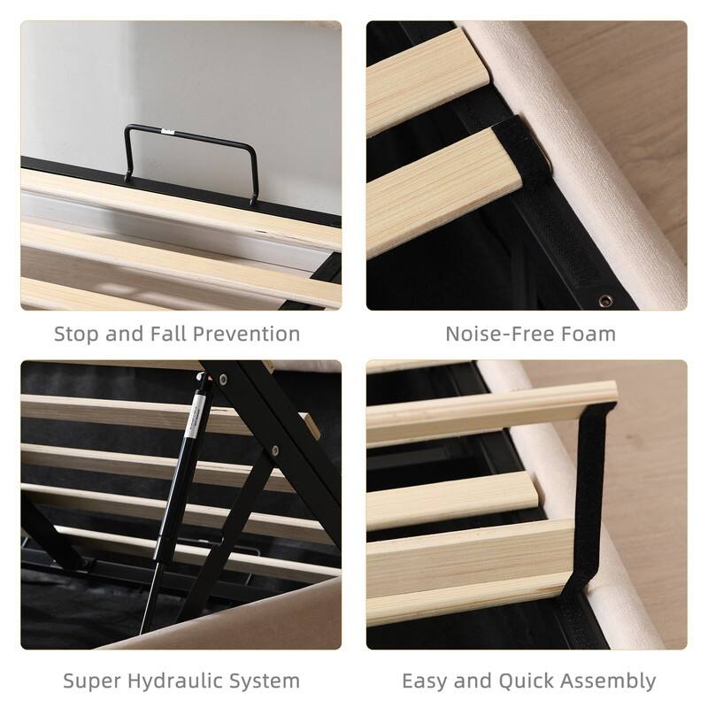 Plywood Frame Upholstered Platform Bed with Lift-up Storage