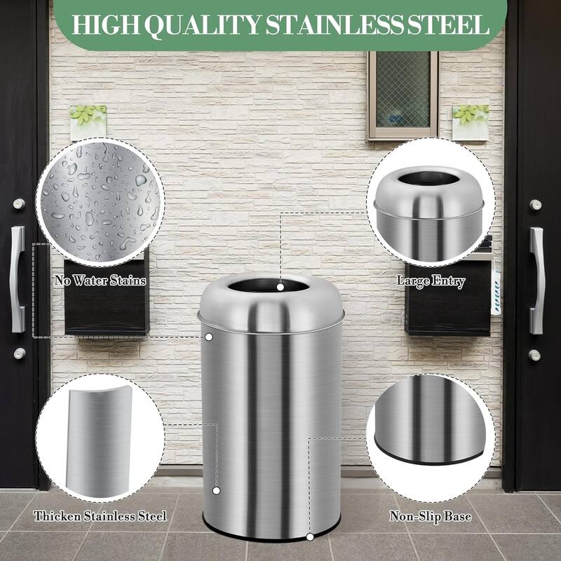 13 Gallon Open-Top Stainless Steel Trash Can Heavy-Duty for Restaurant Office or Home